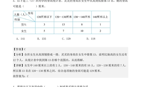 专题03：复式统计表（专项训练）（教师版）-（人教版）_26春人教版数学三下_19、赠送其它资料_新建文件夹_三年级数学下册（人教版）_期末总复习-K156