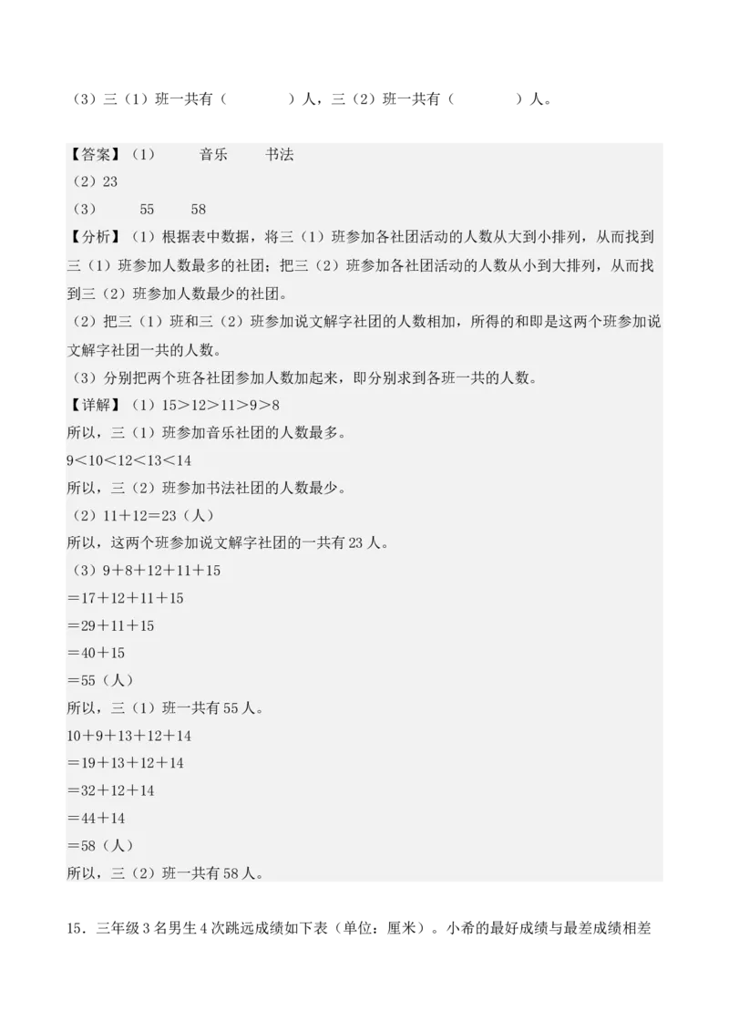 专题03：复式统计表（专项训练）（教师版）-（人教版）_26春人教版数学三下_19、赠送其它资料_新建文件夹_三年级数学下册（人教版）_期末总复习-K156