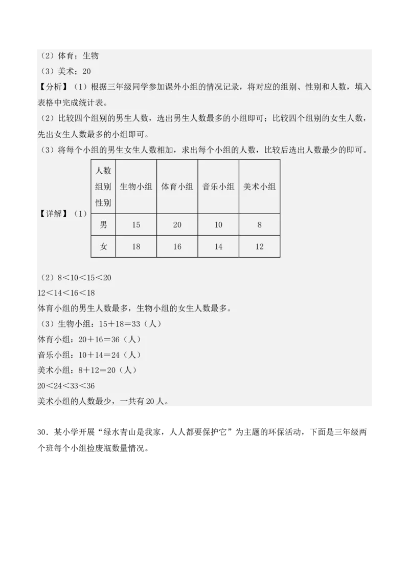 专题03：复式统计表（专项训练）（教师版）-（人教版）_26春人教版数学三下_19、赠送其它资料_新建文件夹_三年级数学下册（人教版）_期末总复习-K156