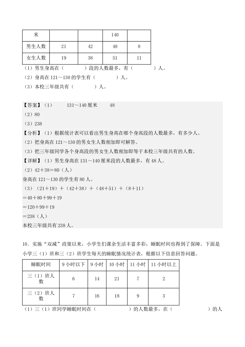 专题03：复式统计表（专项训练）（教师版）-（人教版）_26春人教版数学三下_19、赠送其它资料_新建文件夹_三年级数学下册（人教版）_期末总复习-K156