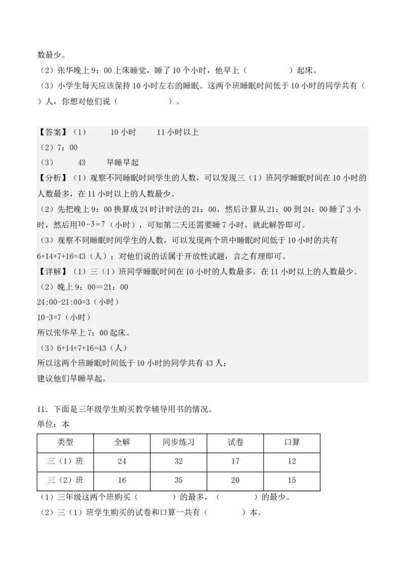 专题03：复式统计表（专项训练）（教师版）-（人教版）_26春人教版数学三下_19、赠送其它资料_新建文件夹_三年级数学下册（人教版）_期末总复习-K156
