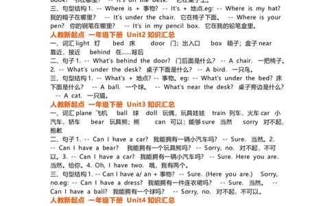 人教版新起点英语1年级下册知识点归纳_《小学各科知识点》_小学英语《知识梳理》3-6年级上下册_下册_人教新起点版小学英语1-6年级下册