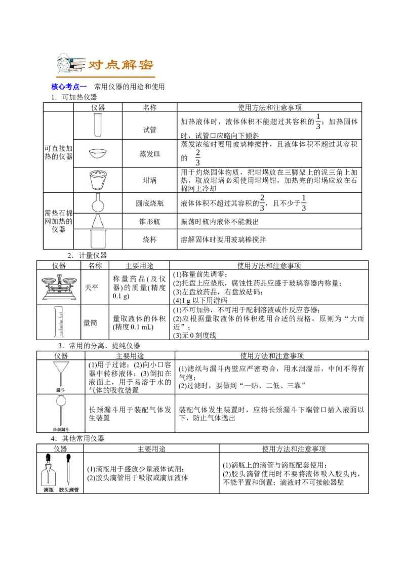 解密11化学实验(讲义)-高频考点解密2021年高考化学二轮复习讲义+分层训练_05高考化学_新高考复习资料_2021新高考资料_高频考点解密2021年高考化学二轮复习讲义+分层训练4.7更新