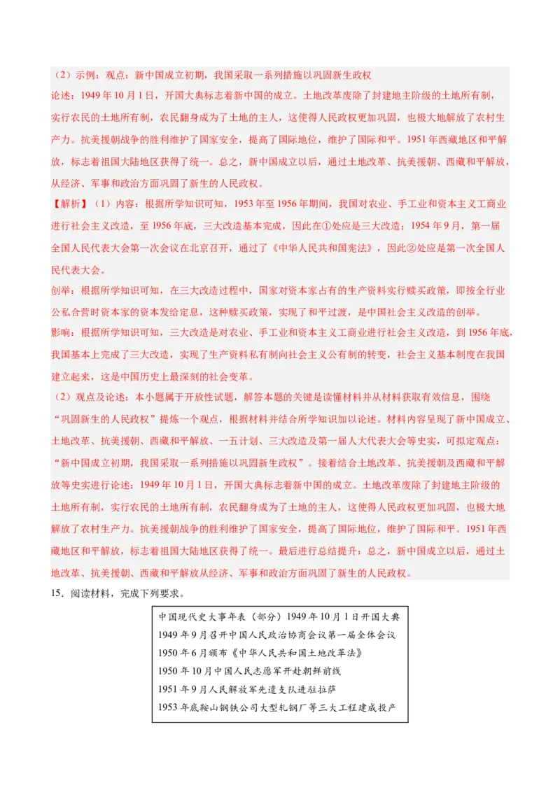 八下期末复习历史观点论述题专练50题（教师版）_新八下历史_00、更新资料3月23日_第二套(4)_期末专项复习-U269_2024版