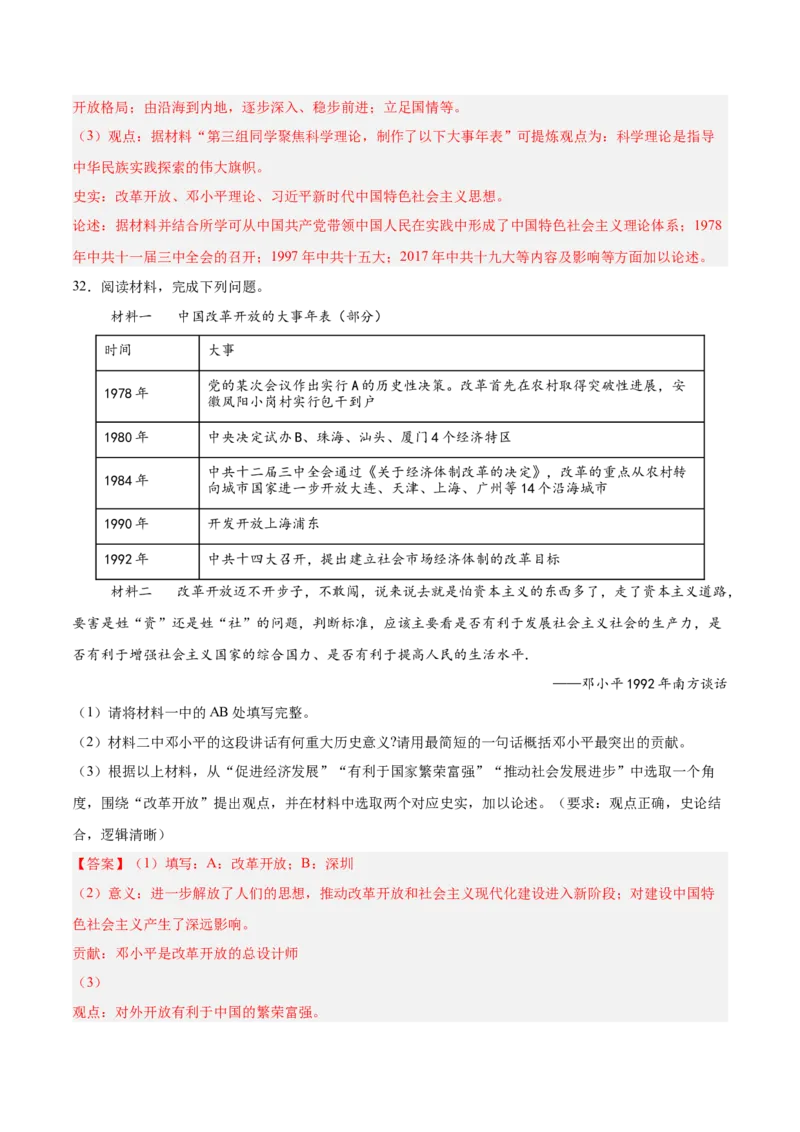 八下期末复习历史观点论述题专练50题（教师版）_新八下历史_00、更新资料3月23日_第二套(4)_期末专项复习-U269_2024版