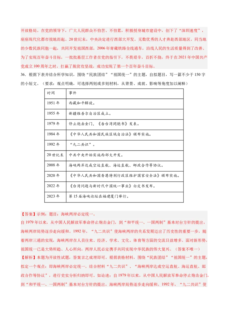 八下期末复习历史观点论述题专练50题（教师版）_新八下历史_00、更新资料3月23日_第二套(4)_期末专项复习-U269_2024版