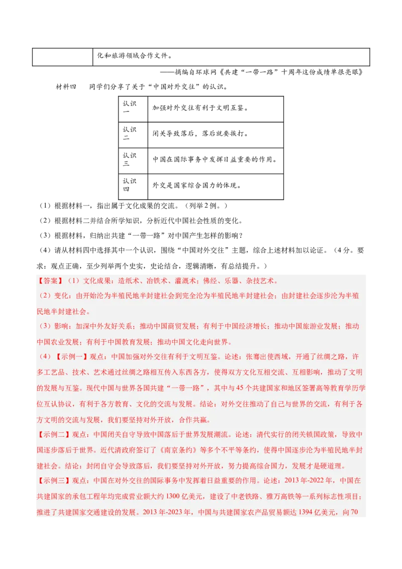 八下期末复习历史观点论述题专练50题（教师版）_新八下历史_00、更新资料3月23日_第二套(4)_期末专项复习-U269_2024版