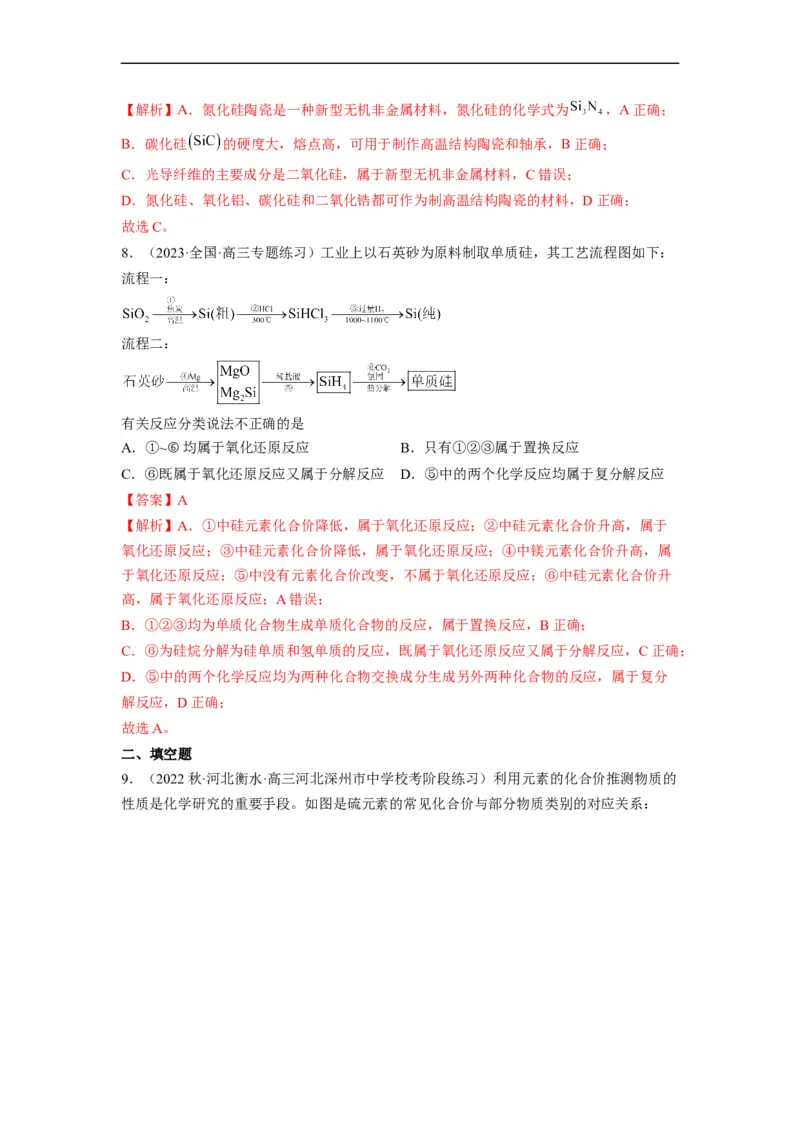 解密11非金属及其化合物（分层训练）（解析版）_05高考化学_通用版（老高考）复习资料_2023年复习资料_二轮复习_高频考点解密2023年高考化学二轮复习讲义+分层训练（全国通用）