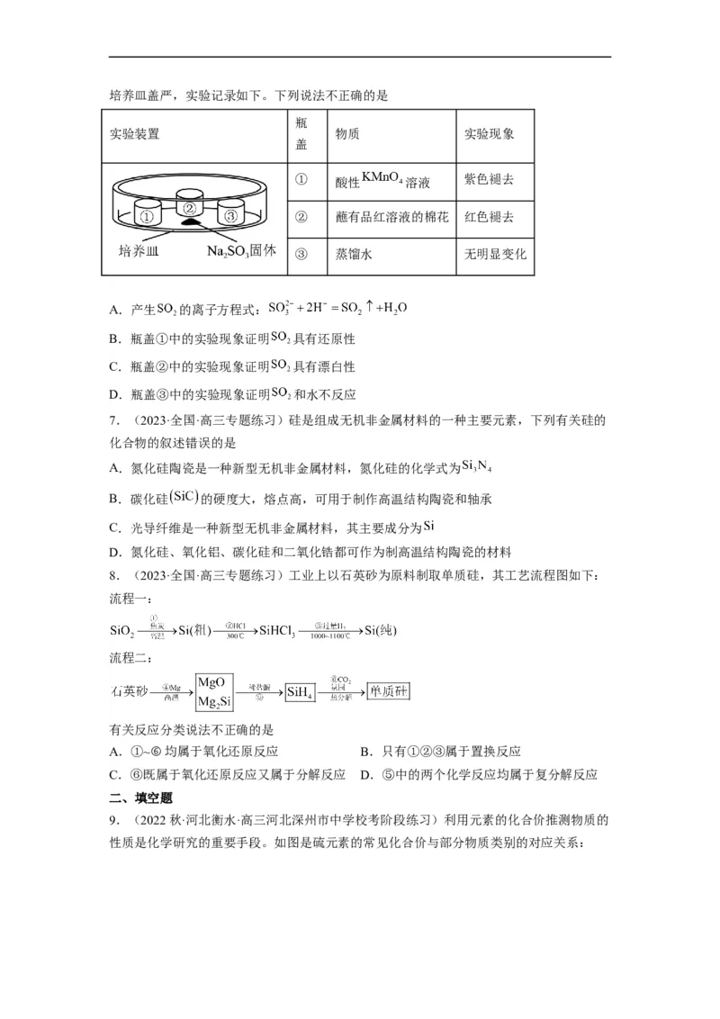解密11非金属及其化合物（分层训练）（原卷版）_05高考化学_通用版（老高考）复习资料_2023年复习资料_二轮复习_高频考点解密2023年高考化学二轮复习讲义+分层训练（全国通用）