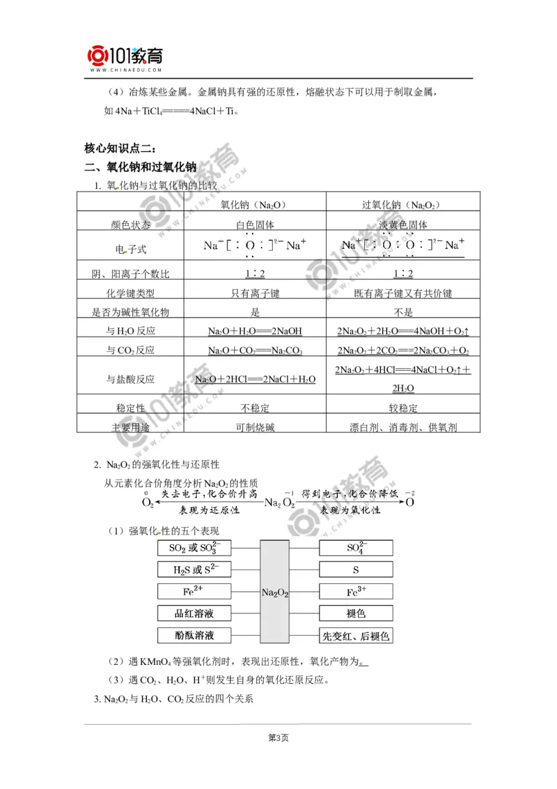 必修1第二章第一节钠及其化合物（1）_新人教版高中化学必修一、二_新人教版高中化学必修上册_101教育高一化学配套学案和练习