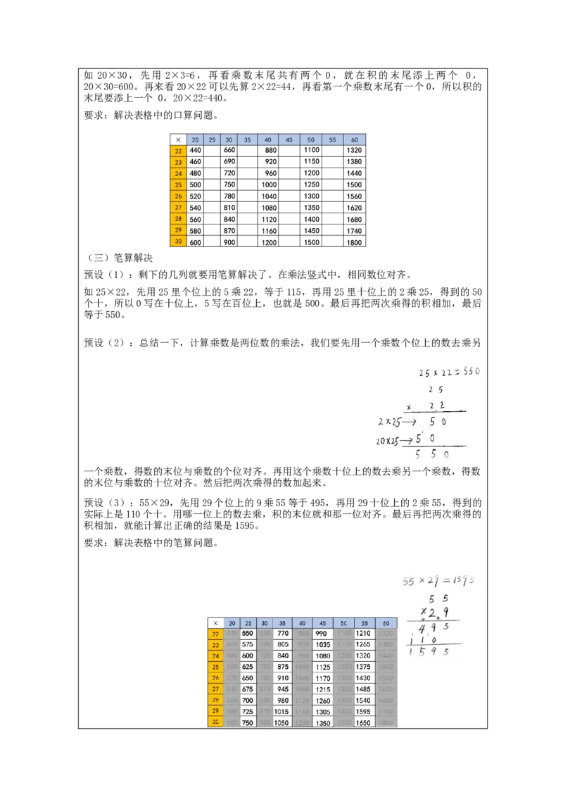 4.9乘法单元复习整理教学设计_26春人教版数学三下_00、更新资料3月18日_教学设计(3)_3年级下册（教案）新插图_第4单元两位数乘两位数