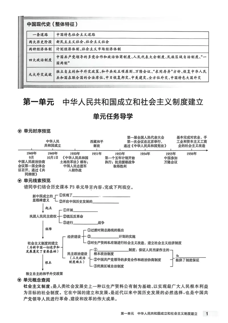 1、2026春全品作业本全国版八下--历史人教--主书_新八下历史_09、课时练+单元测+答案解析
