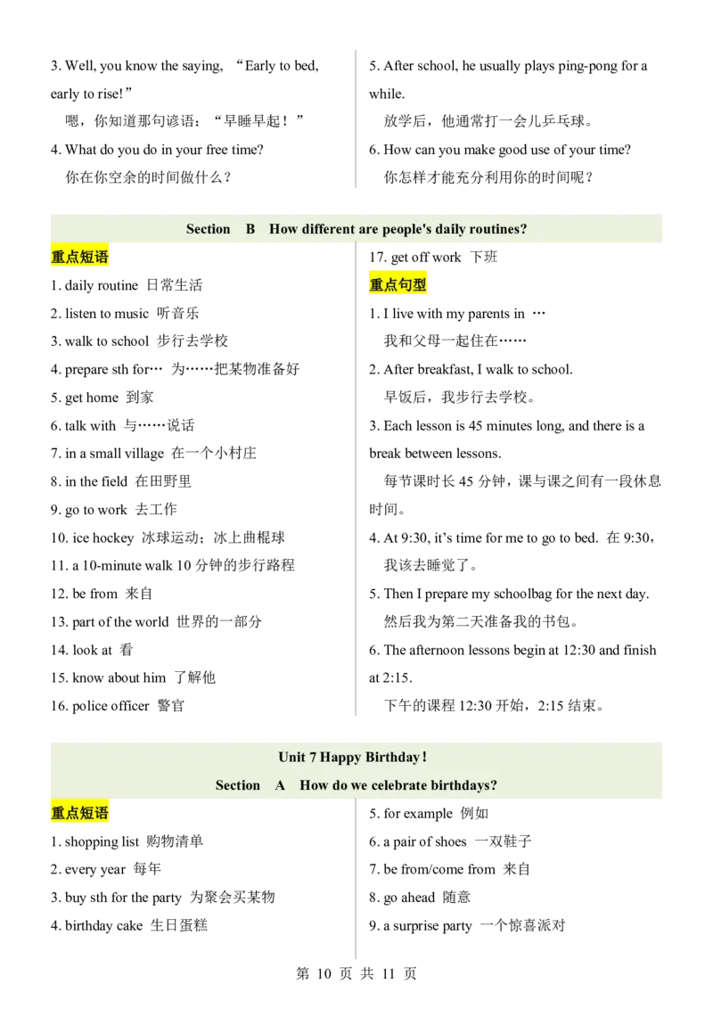 24新教材人教版七上英语重点短语句型归纳_24秋《初中各科知识点梳理》_2024秋《名师总结》知识点789年级全科_24秋《名师总结》知识点七年级全科