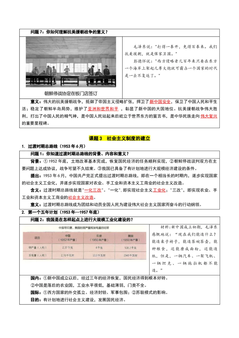第一单元中华人民共和国成立和社会主义制度的建立（知识清单）（答案版）_新八下历史_00、更新资料3月23日_第二套(4)_单元知识复习专项-U89_2026版