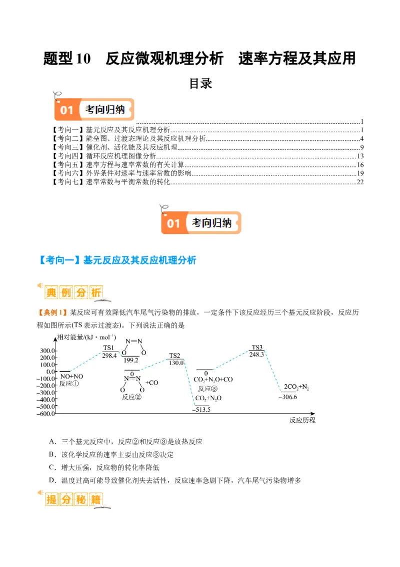 题型10反应微观机理分析速率方程及其应用（原卷版）_05高考化学_2024年新高考资料_2.2024二轮复习_2024年高考化学二轮热点题型归纳与变式演练（新高考通用）