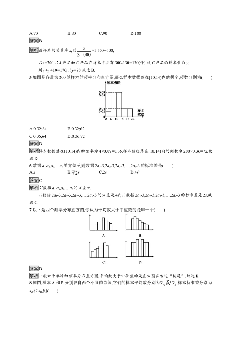 第九章测评_化学课件_高中数学必修一二_2020年新改版--高中数学必修2（课件+习题）_（新教材）2020数学人教必修A第二册（课件+习题）：第九章　统计(共10份打包)