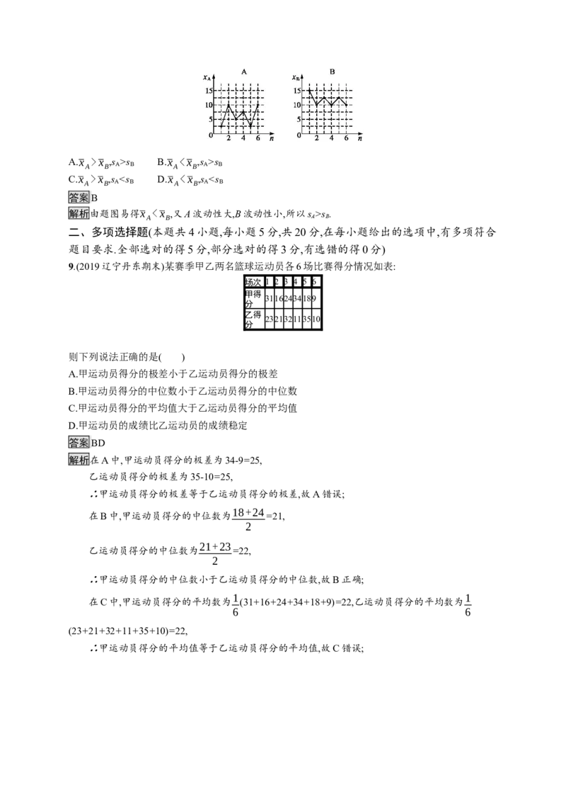 第九章测评_化学课件_高中数学必修一二_2020年新改版--高中数学必修2（课件+习题）_（新教材）2020数学人教必修A第二册（课件+习题）：第九章　统计(共10份打包)