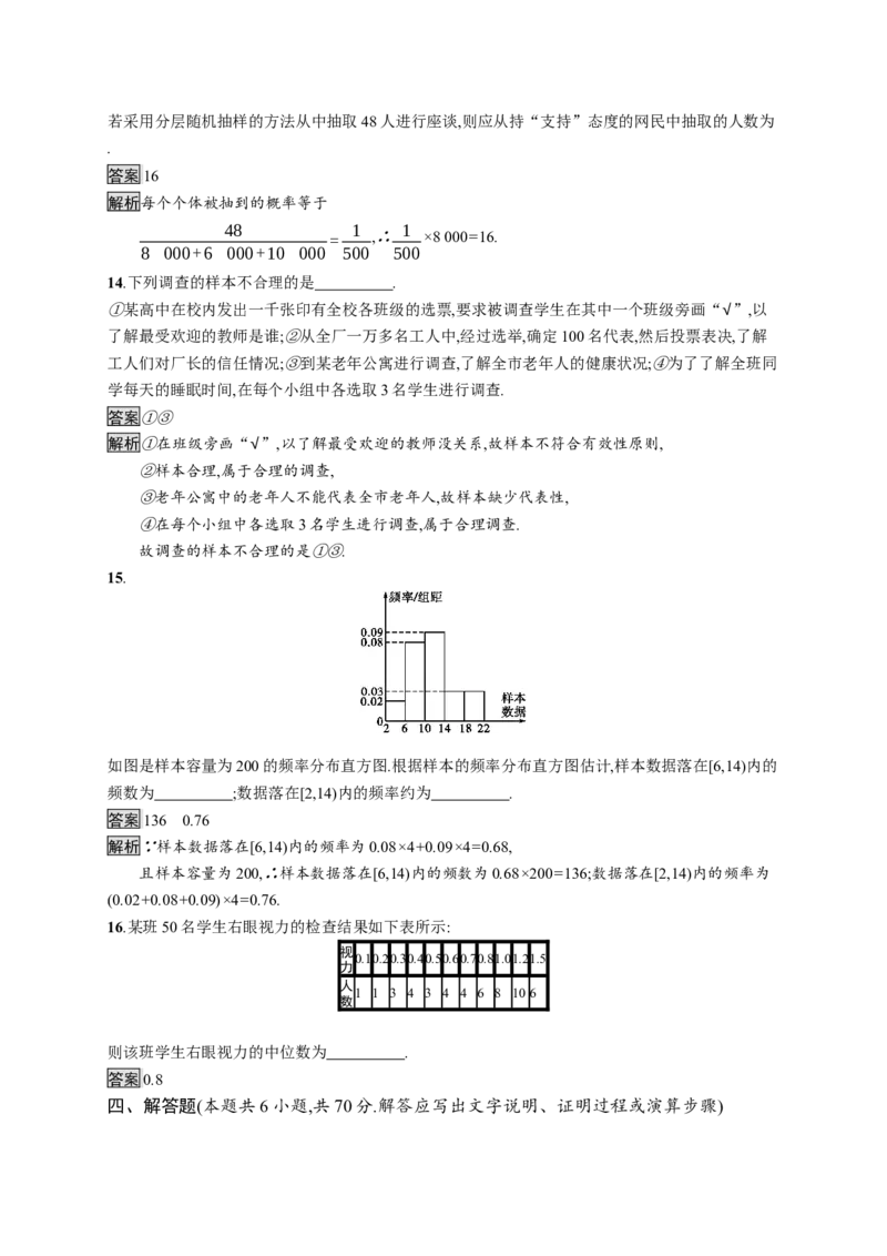 第九章测评_化学课件_高中数学必修一二_2020年新改版--高中数学必修2（课件+习题）_（新教材）2020数学人教必修A第二册（课件+习题）：第九章　统计(共10份打包)