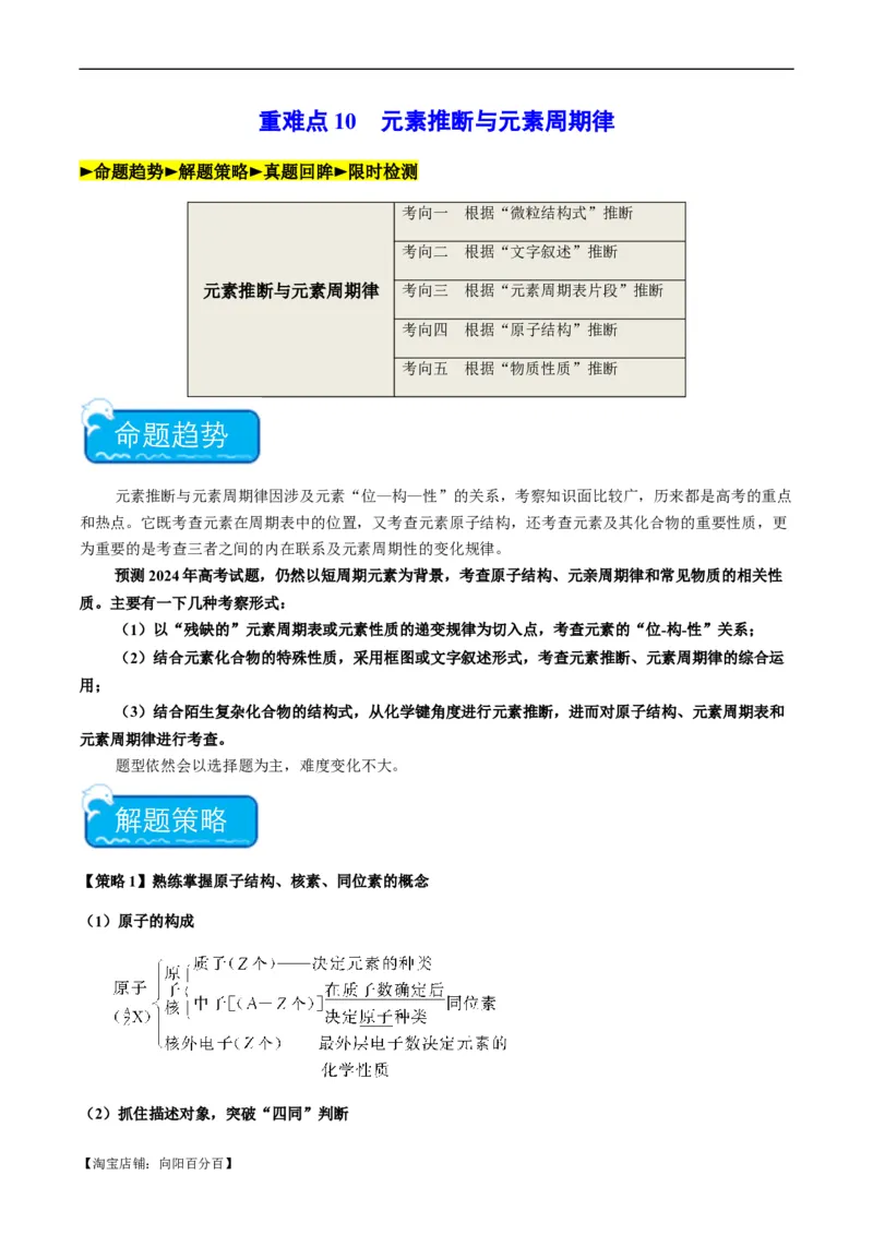 重难点10元素推断与元素周期律-2024年高考化学热点&middot;重点&middot;难点专练（新高考专用）（解析版）_05高考化学_新高考复习资料_2024年新高考资料_❤专项复习资料_教师版（含答案解析）