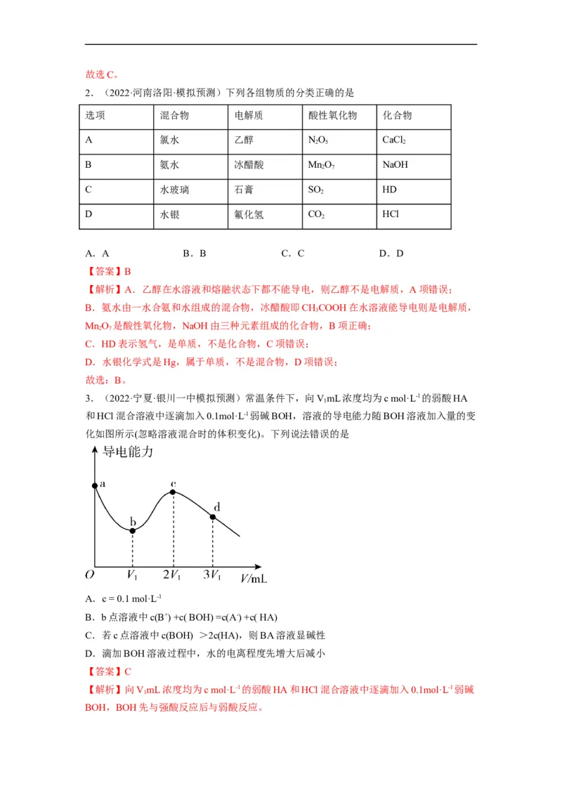 解密03离子反应（分层训练）（解析版）_05高考化学_通用版（老高考）复习资料_2023年复习资料_二轮复习_高频考点解密2023年高考化学二轮复习讲义+分层训练（全国通用）