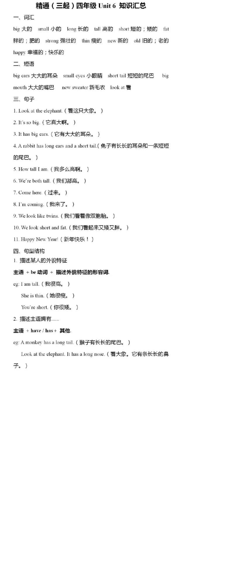 人教精通版小学英语四年级上册知识点_《小学各科知识点》_小学英语《知识梳理》3-6年级上下册_上册_人教精通版小学英语3-6年级上册