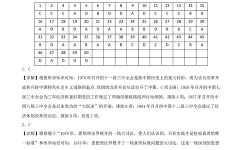 （选择题专练50题）第三单元中国特色社会主义道路（（答案教师版））_新八下历史_00、更新资料3月23日_第二套(4)_单元知识复习专项-U89_2024版