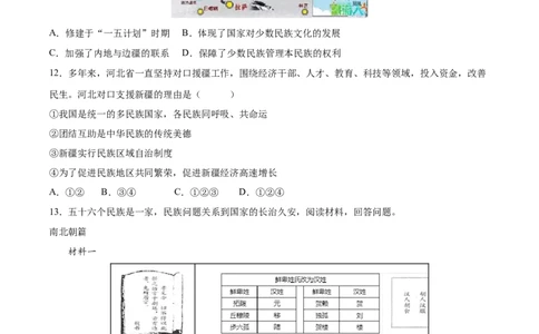第12课民族大团结（分层作业）（学生版）_新八下历史_00、更新资料3月23日_第二套(4)_大单元教学课件+教学设计-U40_第四单元民族团结与祖国统一（12-14）