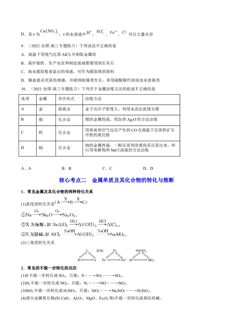 解密10金属及其化合物（讲义）-高频考点解密2022年高考化学二轮复习讲义+分层训练（全国通用）（原卷版）_05高考化学_通用版（老高考）复习资料_2023年复习资料_二轮复习