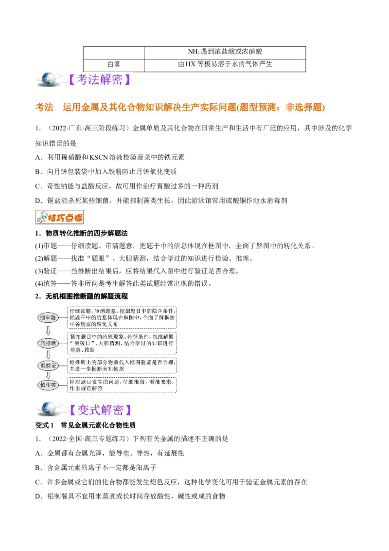 解密10金属及其化合物（讲义）-高频考点解密2022年高考化学二轮复习讲义+分层训练（全国通用）（原卷版）_05高考化学_通用版（老高考）复习资料_2023年复习资料_二轮复习