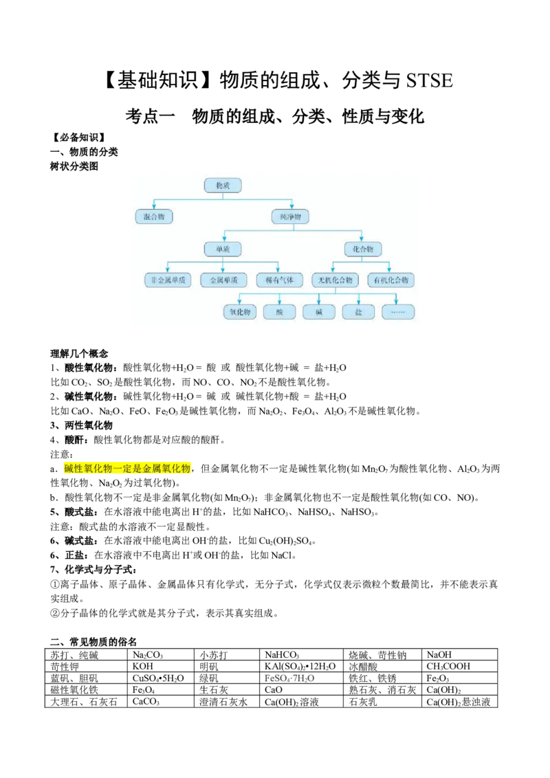 考点一物质的组成、分类、性质及变化（解析版）_05高考化学_2025年新高考资料_一轮复习_2025年高考化学一轮复习基础知识讲义（新高考通用）（完结）_专题三化学基本概念