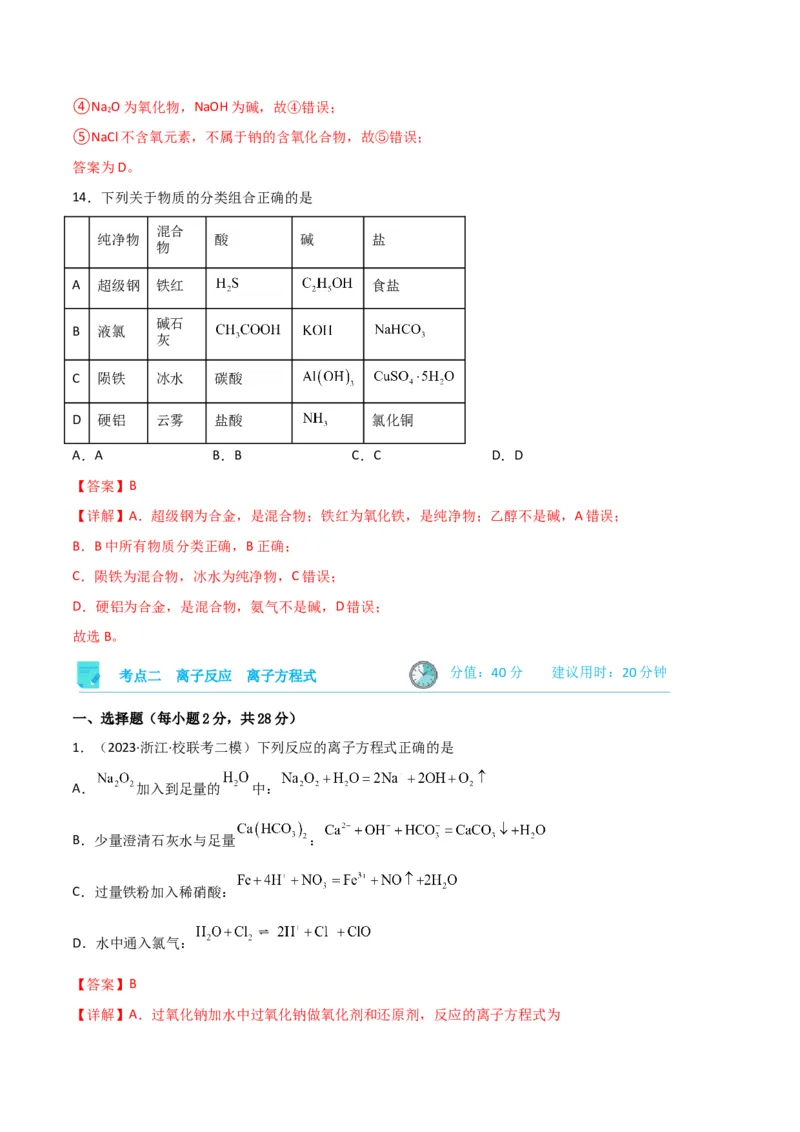 考点巩固卷02化学物质及其变化&nbsp;-2024年高考化学一轮复习考点通关卷（新高考通用）（解析版）_05高考化学_2024年新高考资料_1.2024一轮复习