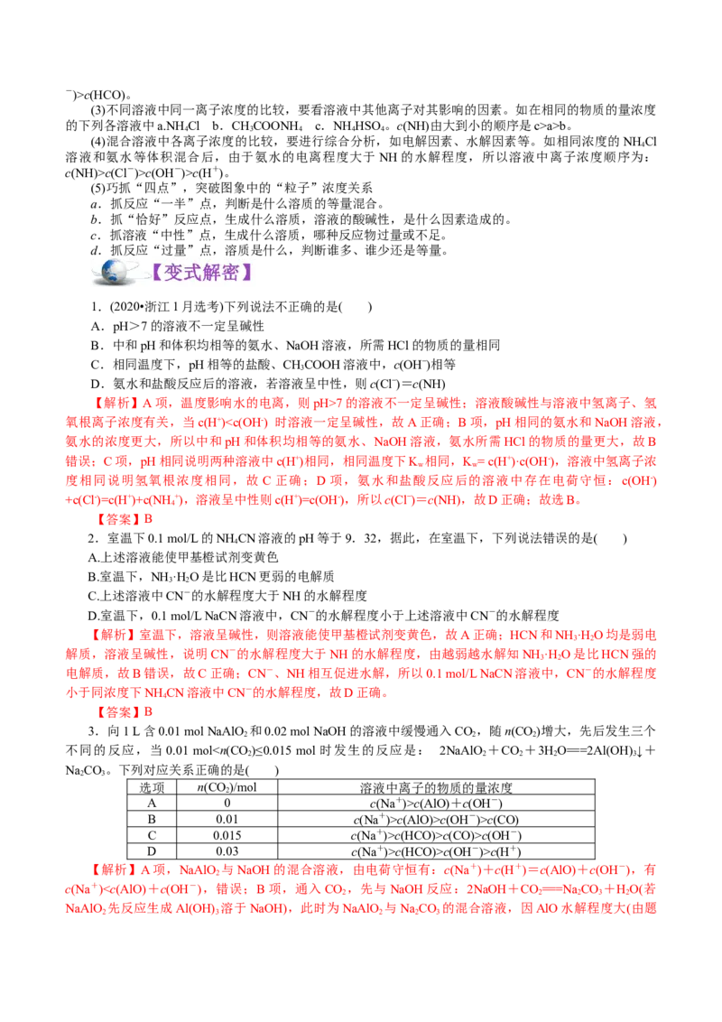 解密10水溶液中离子反应(讲义)-高频考点解密2021年高考化学二轮复习讲义+分层训练_05高考化学_新高考复习资料_2021新高考资料