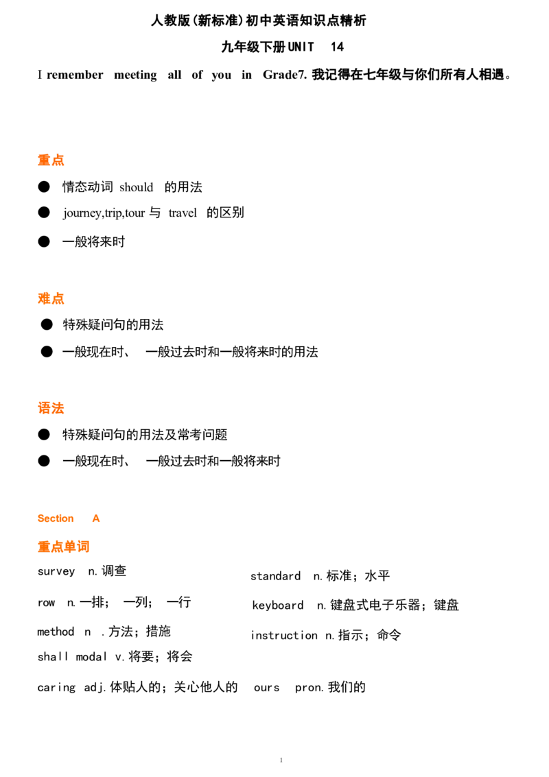 1_24秋《初中各科知识点梳理》_初中英语《知识梳理》7-9年级上下册_重点知识_人教版初中英语_下册_九下_UNIT14