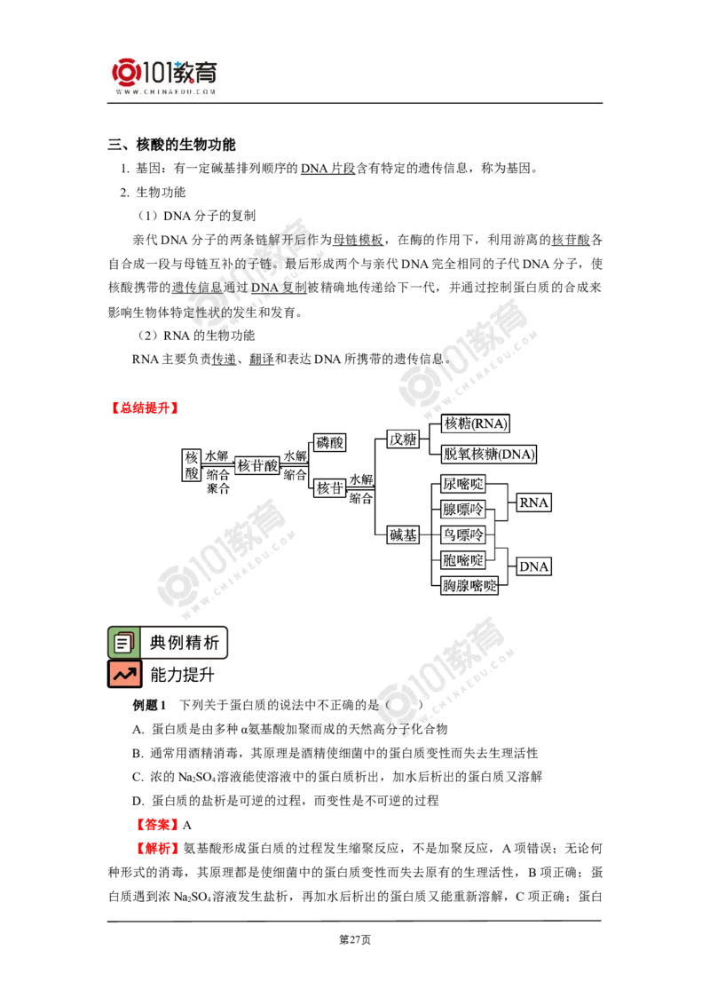 选择性必修3第四章生物大分子第一节糖类第二节蛋白质第三节核酸_新人教版高二化学选修一、二、三_新人教版高中化学选择性必修第三册_高二化学（选择性必修第三册）学案练习
