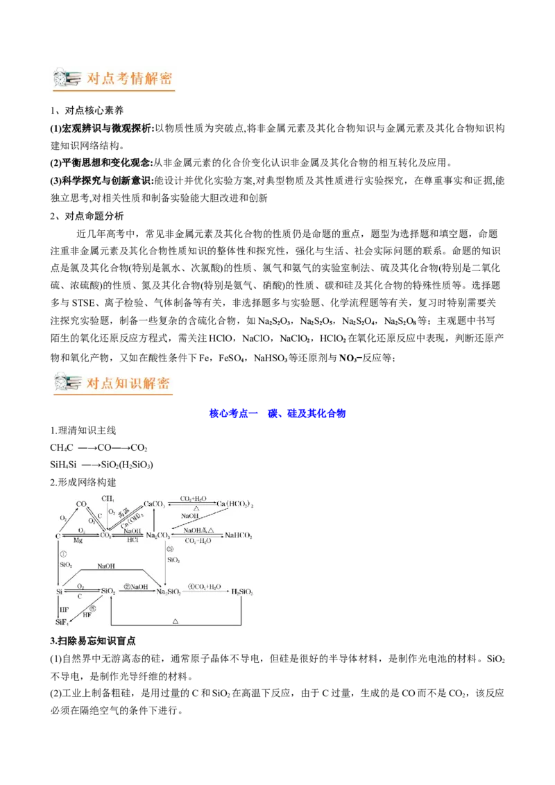 高考解密11常见非金属及其重要化合物（讲义）-高频考点解密2023年高考化学二轮复习讲义+分层训练（新高考专用）（原卷版）_05高考化学_新高考复习资料_2023年新高考资料_二轮复习