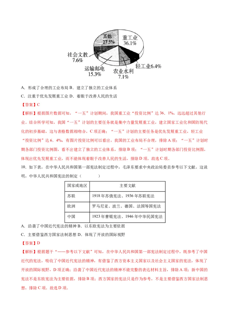 第4课新中国工业化的起步和人民代表大会制度的确立（分层作业）（教师版）_新八下历史_00、更新资料3月23日_第二套(4)_大单元教学课件+教学设计-U40