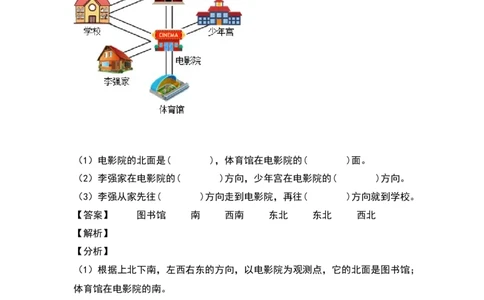 三年级数学下册典型例题系列之第一单元位置与方向（一）专项练习（解析版）_26春人教版数学三下_19、赠送其它资料_新建文件夹_三年级数学下册（人教版）_专项练习