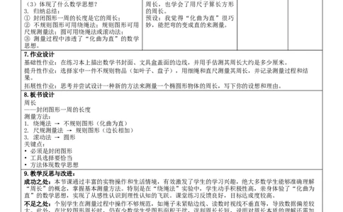 3.2周长核心素养教案（表格式）三年级下册数学人教版_26春人教版数学三下_00、教案3套完整版_第2套表格式核心素养教案-全册合在一起_课课教案_第3单元长方形和正方形