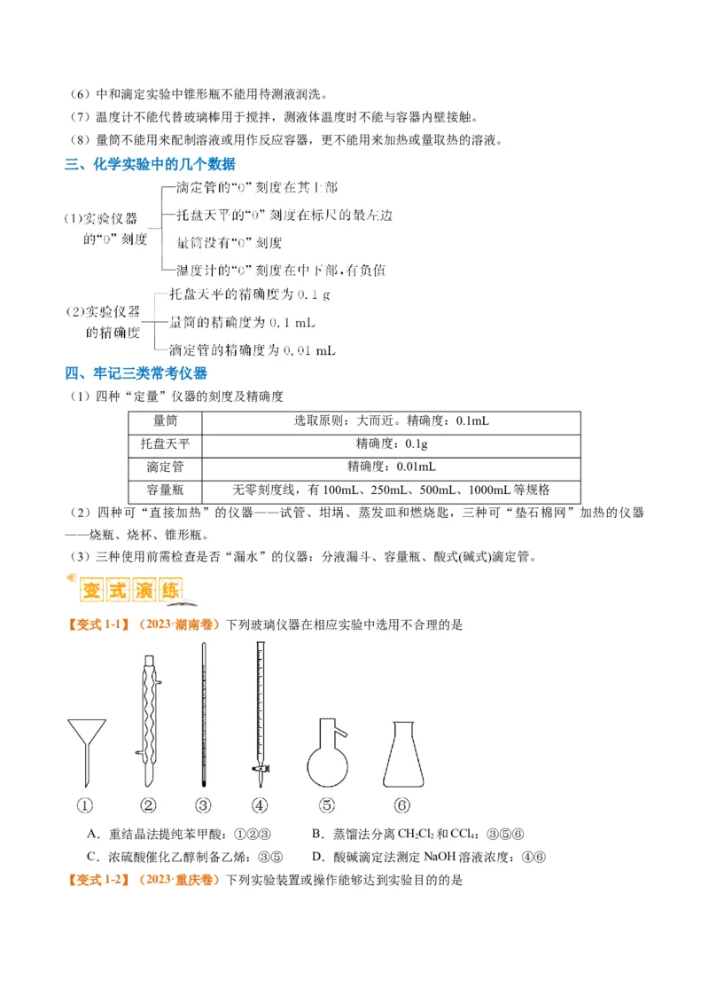题型07化学实验基础（选择题）（原卷版）_05高考化学_2024年新高考资料_2.2024二轮复习_2024年高考化学二轮热点题型归纳与变式演练（新高考通用）