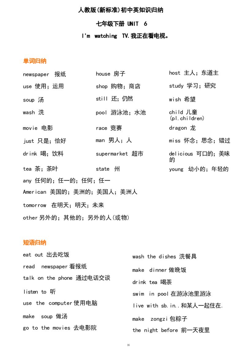 1_24秋《初中各科知识点梳理》_初中英语《知识梳理》7-9年级上下册_重点知识_人教版初中英语_上册_九上_U6