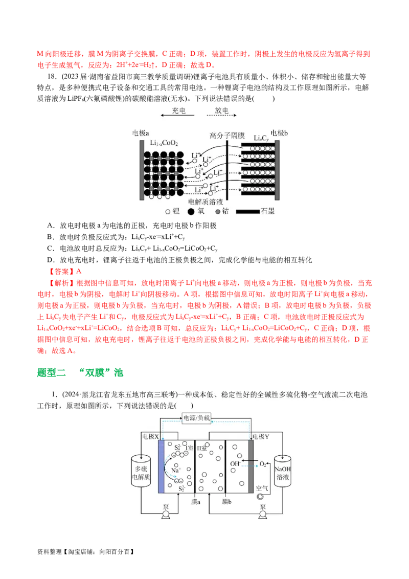 重难点突破离子交换膜的分析与应用(解析版)_05高考化学_新高考复习资料_2024年新高考资料_二轮复习资料_2024年高考化学二轮复习讲练测（新教材新高考）_配套练习（原卷版+解析版）