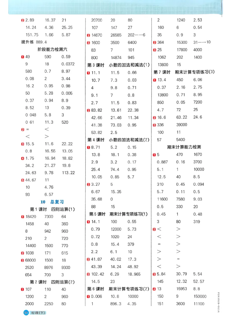 四下阳光同学计算小达人26春人教_26春人教版数学三下_09、练习题+试卷合集_-26春《计算小达人》_26春《阳光同学计算小达人》人教4下
