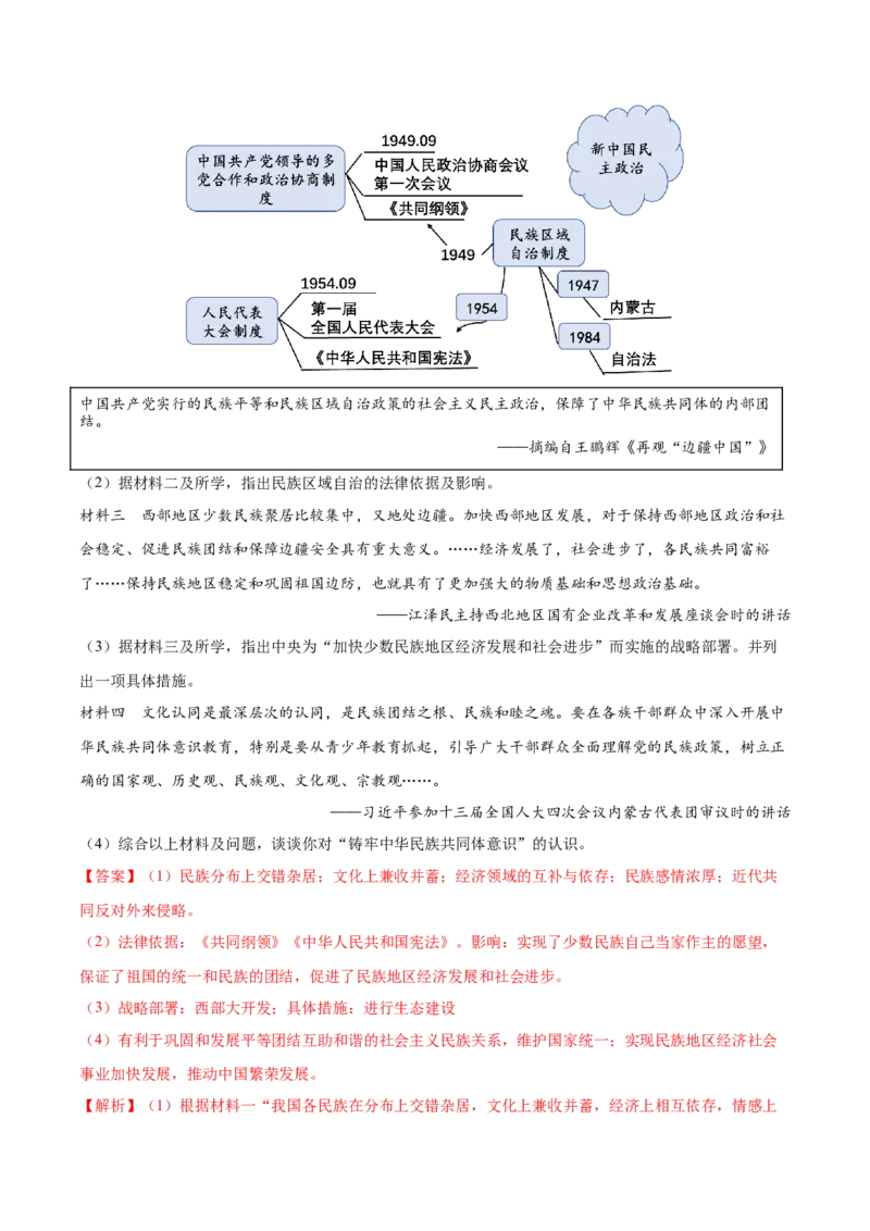 第12课民族大团结（教师版）_新八下历史_00、更新资料3月23日_第二套(4)_同步讲义-U15_2025版