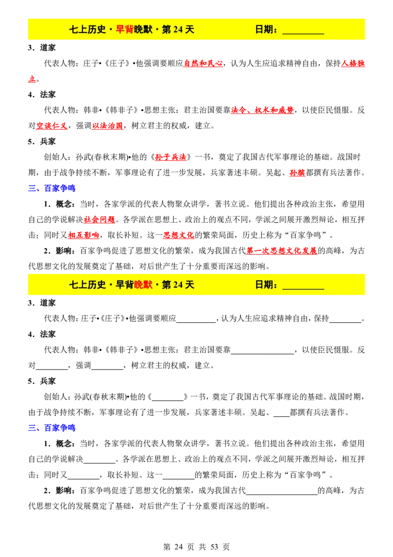 24新教材人教版七上历史早背晚默_24秋《初中各科知识点梳理》_2024秋《名师总结》知识点789年级全科_24秋《名师总结》知识点七年级全科