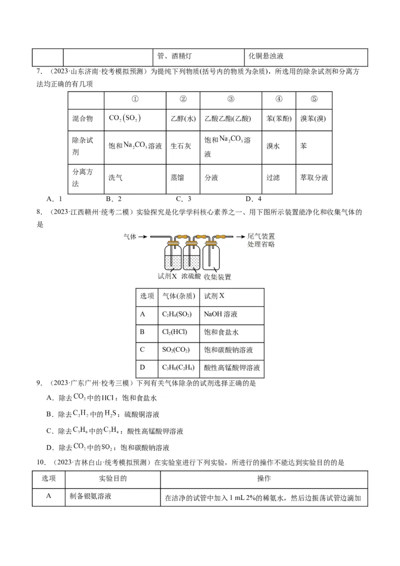 重难点08物质的分离、提纯、检验与鉴别-2024年高考化学热点&middot;重点&middot;难点专练（新高考专用）（原卷版）_05高考化学_2024年新高考资料_3.2024专项复习