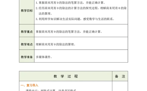 10商末尾有0的除法_26春人教版数学三下_00、教案3套完整版_第1套表格式教案_2除数是一位数的除法