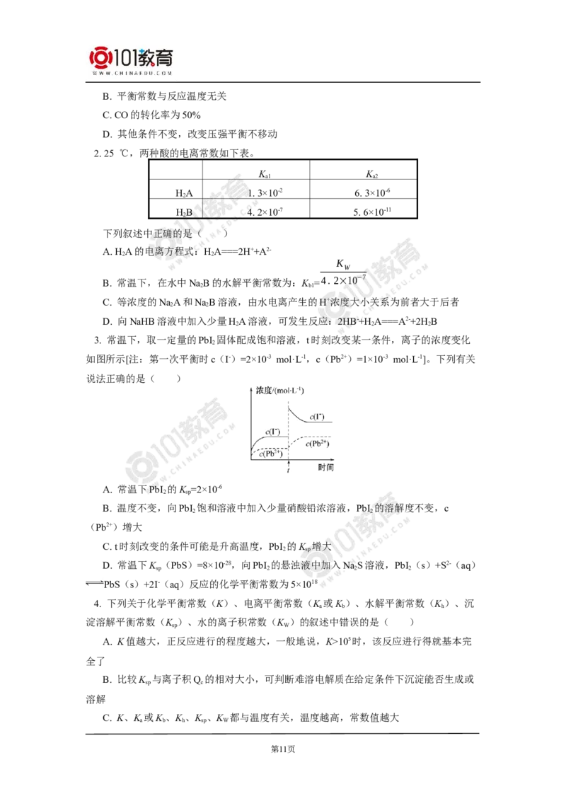 专题：解密五大平衡常数_新人教版高二化学选修一、二、三_新人教版高中化学选择性必修第一册_高二化学（选择性必修第一册）学案练习