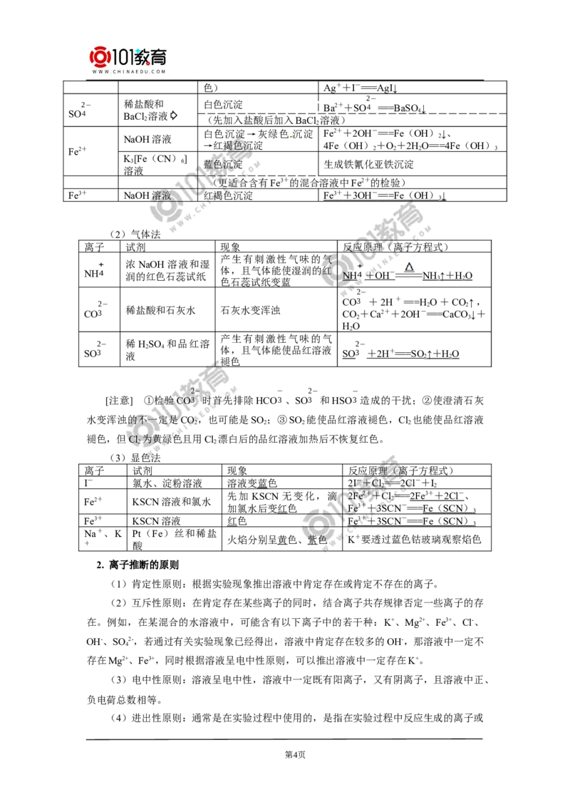 专题：离子反应_新人教版高中化学必修一、二_新人教版高中化学必修上册_101教育高一化学配套学案和练习