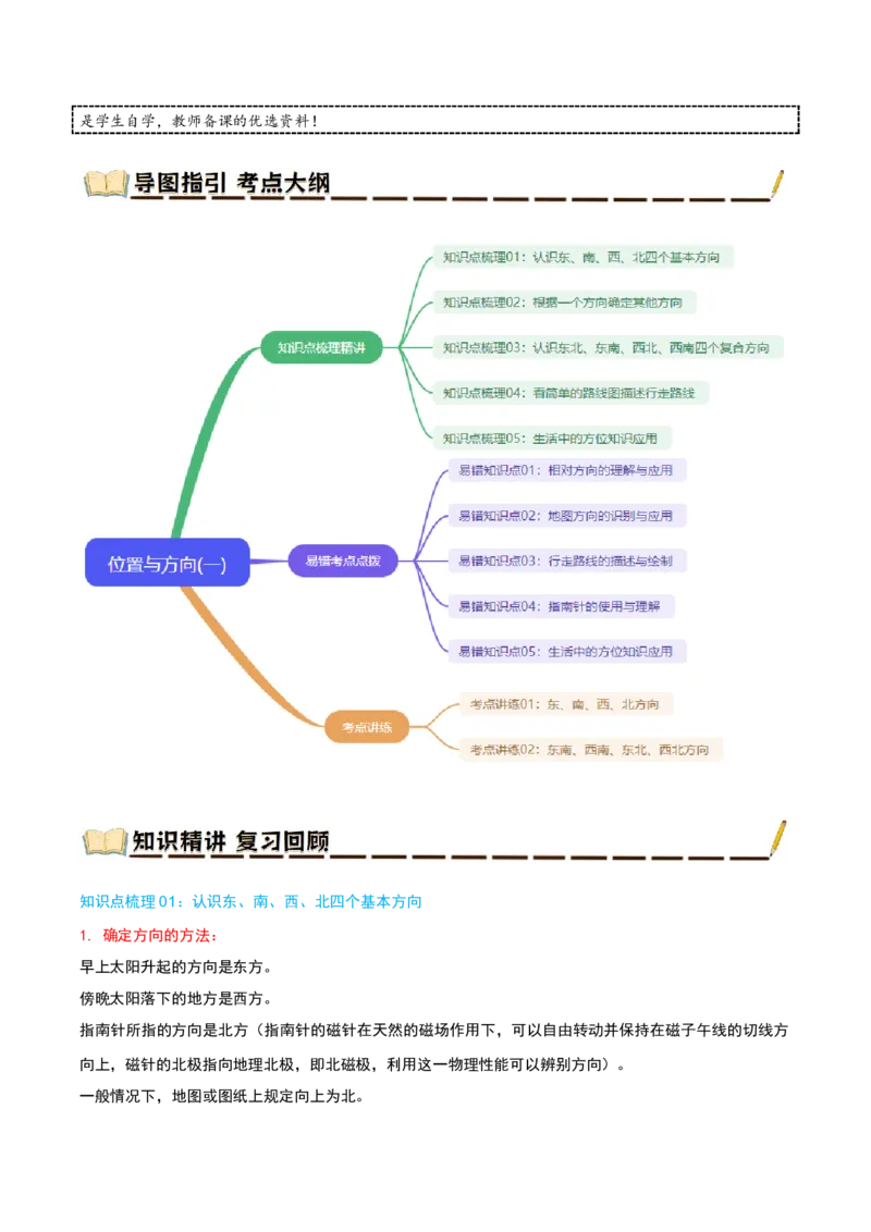专题01位置与方向(一)（导图+知识精讲+易错点拨+2大考点讲练+优选压轴题专练共28题）-（教师版）_26春人教版数学三下_19、赠送其它资料_新建文件夹_三年级数学下册（人教版）_2025版