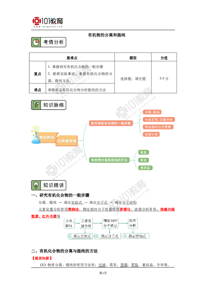 选择性必修3第一章第二节研究有机物的一般方法_新人教版高二化学选修一、二、三_新人教版高中化学选择性必修第三册_高二化学（选择性必修第三册）学案练习